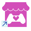 A pink front shop with the Itch.io logo